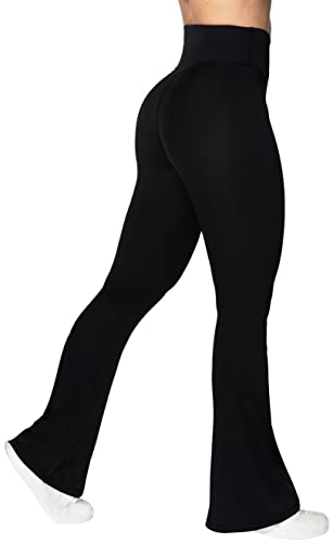 Sunzel Flare Leggings, Crossover Yoga Pants with Tummy Control, High-Waisted and Wide Leg, 30" Inseam, Black Large