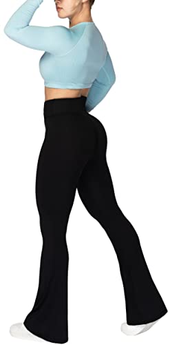 Sunzel Flare Leggings, Crossover Yoga Pants with Tummy Control, High-Waisted and Wide Leg, 30" Inseam, Black Large