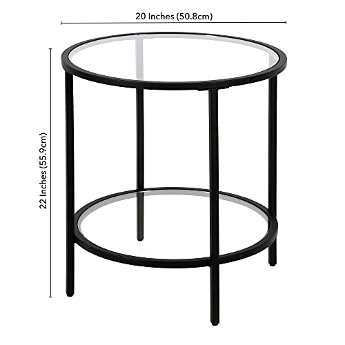 Henn&Hart 20" Wide Round Side Table with Glass Shelf in Blackened Bronze, Table for Living Room, Bedroom