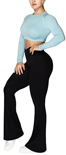 Sunzel Flare Leggings, Crossover Yoga Pants with Tummy Control, High-Waisted and Wide Leg, 30" Inseam, Black Large