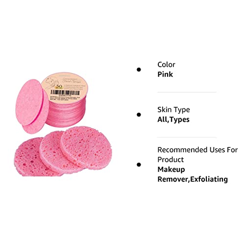 GAINWELL 50-Count Compressed Facial Sponges for Daily Facial Cleansing and Exfoliating, 100％ Natural Cosmetic Spa Sponges for Makeup Remover, Reusable, Pink