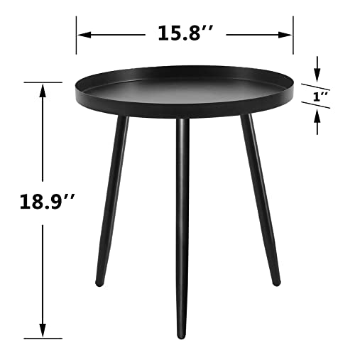 CADANI Round Side Table, Black Modern End Table, Metal Accent Table for Small Spaces, Living Room, Bedroom, Balcony, Easy Assembly, 15.8x18.9inches