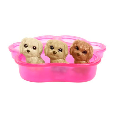 Barbie Doll and Pets, Blonde Doll with Mommy Dog, 3 Newborn Puppies with Color-Change Feature and Pet Accessories