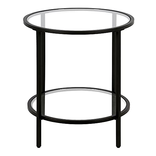 Henn&Hart 20" Wide Round Side Table with Glass Shelf in Blackened Bronze, Table for Living Room, Bedroom