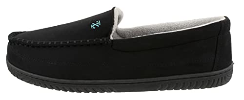 IZOD Men's Classic Two-Tone Moccasin Slipper, Winter Warm Slippers with Memory Foam, Size 9-10, Solid Black