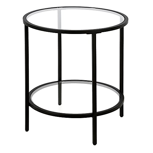 Henn&Hart 20" Wide Round Side Table with Glass Shelf in Blackened Bronze, Table for Living Room, Bedroom