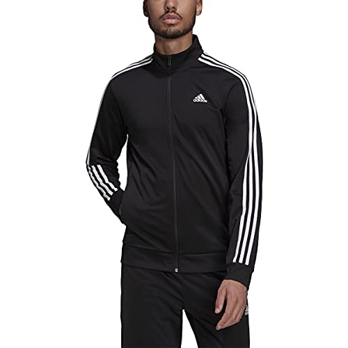 adidas Men's Essentials Warm-Up 3-Stripes Track Top, Black/White, Small