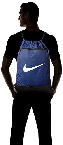 Nike Brasilia Training Gymsack, Drawstring Backpack with Zipper Pocket and Reinforced Bottom, Midnight Navy/Black/White