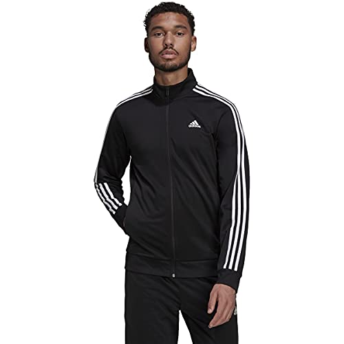 adidas Men's Essentials Warm-Up 3-Stripes Track Top, Black/White, Small