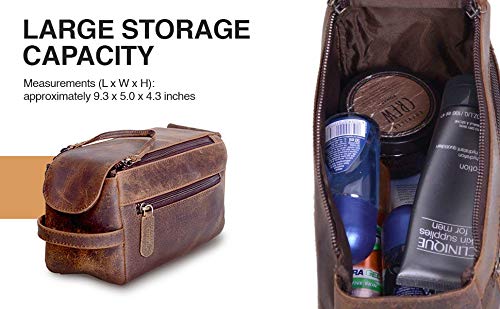 KOMALC Premium Buffalo Leather Unisex Toiletry Bag Travel Dopp Kit