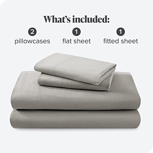 Bare Home Flannel Sheet Set 100% Cotton, Velvety Soft Heavyweight - Double Brushed Flannel - Deep Pocket (Queen, Light Grey)