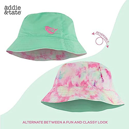 Bucket Hat for Girls & Boys, Packable Double Sided Reversible Beach Sun Kids Bucket Hat (Mint Green/Tie Dye, 3-6 Years)