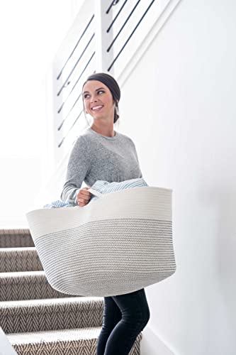 Little Hippo Baskets XXXL Large Cotton Rope 22"x22"x14" Storage Woven Blanket Living Room Toy Basket for Organizing, Baby Gift, Kids Organizer