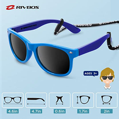 RIVBOS Kids Sunglasses Polarized UV Protection Flexible Rubber Glasses Shades with Strap for Boys Girls Age 3-10 RBK004-2 Blue&Blue