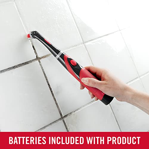 Rubbermaid Reveal Cordless Battery Power Scrubber, Gray/Red, Multi-Purpose Scrub Brush Cleaner for Grout/Tile/Bathroom/Shower/Bathtub, Water Resistant, Lightweight, Ergonomic Grip (1839685)