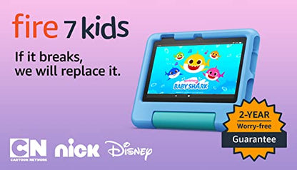 Amazon Fire 7 Kids tablet, ages 3-7. Top-selling 7" kids tablet on Amazon - 2022 | ad-free content with parental controls included, 10-hr battery, 16 GB, Blue