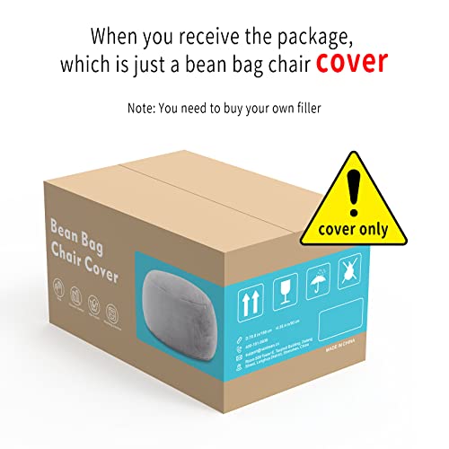 YudouTech Bean Bag Chair Cover(Cover Only,No Filler),Big Round Soft Fluffy PV Velvet Washable Lazy Sofa Bed Cover for Adults,Living Room Bedroom Furniture Outside Cover,5ft Snow Grey.