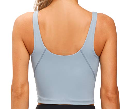 Women’s Longline Sports Bra Wirefree Padded Medium Support Yoga Bras Gym Running Workout Tank Tops (Denim Blue, Medium)