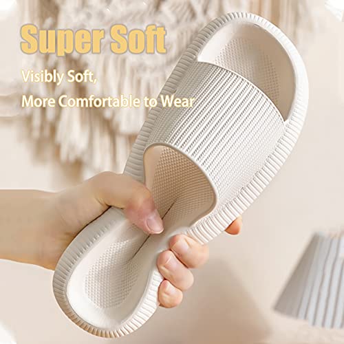 rosyclo Cloud Slides for Women and Men, Pillow House Slippers Super Soft Comfy Non-Slip Massage Bathroom Shower Shoes, Cushion Slide Sandals for Indoor Outdoor, Size 8 7.5 8.5 Tan Beige Nude