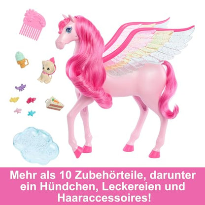 Barbie Pink Barbie Pegasus with 10 Accessories Including Puppy, Winged Horse Toys with Lights and Sounds, Barbie A Touch of Magic (Amazon Exclusive)