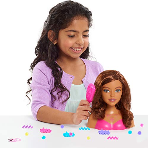 Barbie Fashionistas 8-Inch Styling Head, Brown Hair, 20 Pieces Include Styling Accessories, Hair Styling for Kids, Kids Toys for Ages 3 Up by Just Play