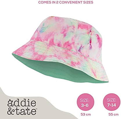 Bucket Hat for Girls & Boys, Packable Double Sided Reversible Beach Sun Kids Bucket Hat (Mint Green/Tie Dye, 3-6 Years)