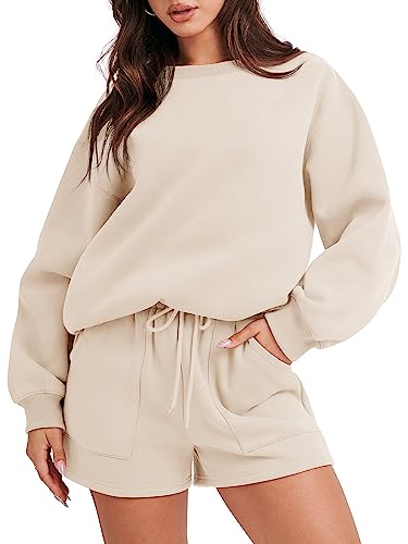 ANRABESS Women Two Piece Sweat Set 2024 Spring Winter Clothes Fleece Long Sleeve Oversized Sweat Suit Shorts Set Casual Comfy Athletic Tracksuit Lounge Sets Fall Fashion Outfits 1047xingse-S