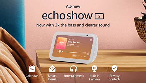 All-new Echo Show 5 (3rd Gen, 2023 release) | Smart display with 2x the bass and clearer sound | Glacier White