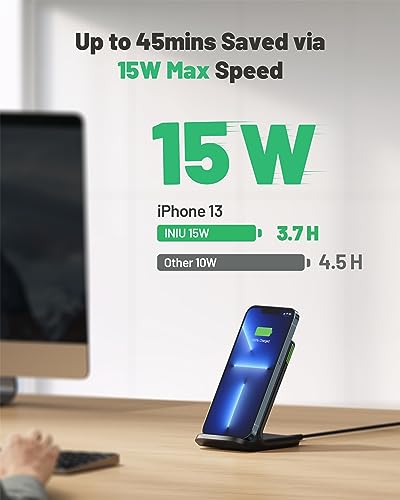 INIU Wireless Charger, 15W Fast Wireless Charging Station with Sleep-Friendly Adaptive Light Compatible with iPhone 15 14 13 12 Pro XR XS 8 Plus Samsung Galaxy S23 S22 S21 S20 Note 20 10 Google etc