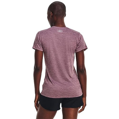 Under Armour Women's Standard Tech V-Neck Twist Short-Sleeve T-Shirt, (501) Misty Purple/White/Metallic Silver, Large