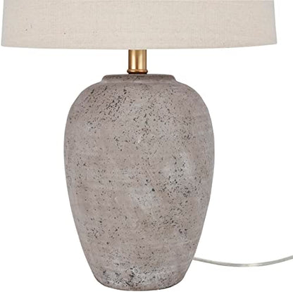 Nourison 23" Earth Brown Rustic Ceramic Jar Table Lamp for Bedroom, Living Room, Dining Room, Office, with Beige Tapered Drum Shade