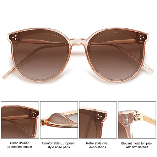 SOJOS Classic Oversized Round Sunglasses Womens Mens Trendy Large Frame Sunnies SJ2068, Clear Brown/Gradient Brown