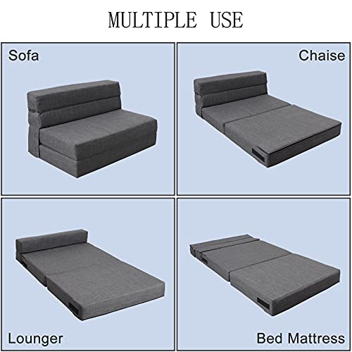 ANONER Fold Sofa Bed Couch Memory Foam with Pillow Futon Sleeper Chair Guest Bed and Fold Out Couch, Washable Cover Twin Size, Dark Gray