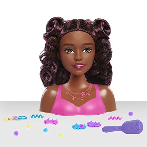 Barbie Small Styling Head and Accessories, Dark Brown Hair, Brown Eyes, 17-pieces, Pretend Play, Kids Toys for Ages 3 Up by Just Play