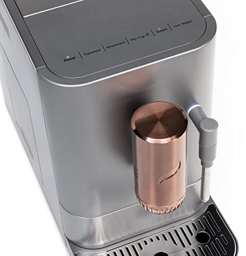 Café Affetto Automatic Espresso Machine + Milk Frother | Built-In & Adjustable Espresso Bean Grinder | One-Touch Brew in 90 Seconds | Steel Silver, 1.2 Liter, (C7CEBBS2RS3)