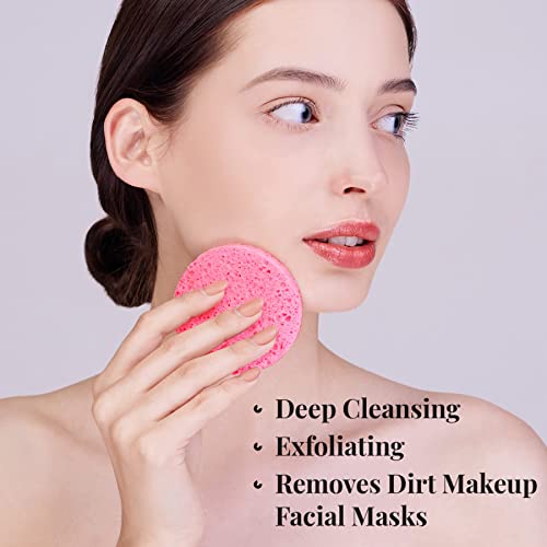 GAINWELL 50-Count Compressed Facial Sponges for Daily Facial Cleansing and Exfoliating, 100％ Natural Cosmetic Spa Sponges for Makeup Remover, Reusable, Pink