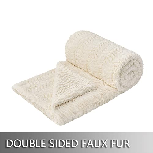 YUSOKI Luxury Double Sided Faux Fur Throw Blanket(Without Pillows),Soft Fuzzy Fluffy Cozy Plush Furry Comfy Warm Blanket for Couch Bed Chair Sofa Bedroom Women Teen Girls Gift(Ivory,50" x 63")