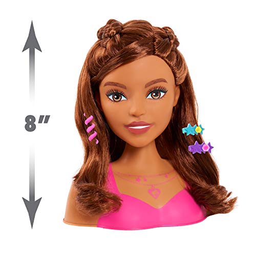 Barbie Fashionistas 8-Inch Styling Head, Brown Hair, 20 Pieces Include Styling Accessories, Hair Styling for Kids, Kids Toys for Ages 3 Up by Just Play