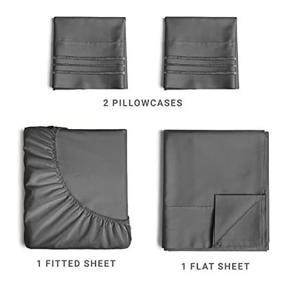 King Size 4 Piece Sheet Set - Comfy Breathable & Cooling Sheets - Hotel Luxury Bed Sheets for Women & Men - Deep Pockets, Easy-Fit, Extra Soft & Wrinkle Free Sheets - Dark Grey Oeko-Tex Bed Sheet Set