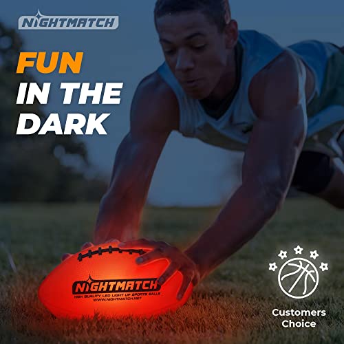 NIGHTMATCH Glow in The Dark Football - Ultra Bright Waterproof LED Light Up Football - Pump & Batteries incl. - Official Size 6 LED Football for Indoor & Outdoor - Ideal Gift for Kids, Youth & Adults