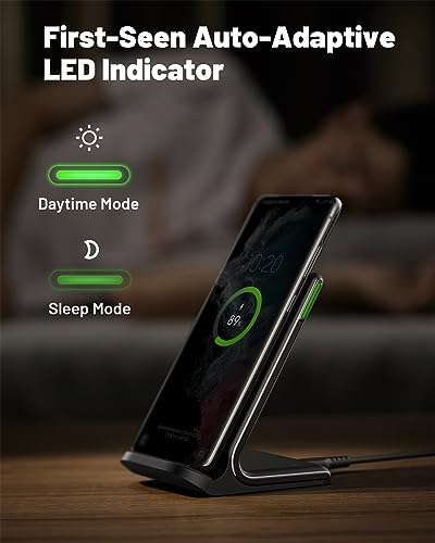 INIU Wireless Charger, 15W Fast Wireless Charging Station with Sleep-Friendly Adaptive Light Compatible with iPhone 15 14 13 12 Pro XR XS 8 Plus Samsung Galaxy S23 S22 S21 S20 Note 20 10 Google etc