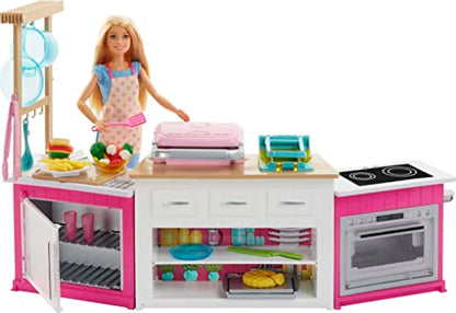 Barbie Ultimate Kitchen Doll & Playset with Lights & Sounds, Food Molds, 5 Dough Colors & 20+ Accessories, Blonde Chef Doll (Amazon Exclusive),Pink