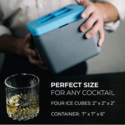 True Cubes Crystal Clear Ice Cube Maker- 4 Large Clear Ice Cubes for Cocktails, Drinks & Whiskey - BPA-Free Silicone Square Ice Cube Mold - Whiskey Gifts for Men