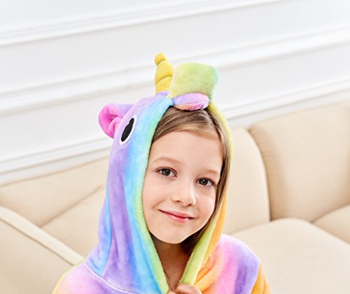 Doctor Unicorn Soft Unicorn Hooded Bathrobe Sleepwear - Unicorn Gifts for Girls (Rainbow, 7-9 Years)