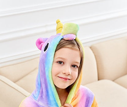 Doctor Unicorn Soft Unicorn Hooded Bathrobe Sleepwear - Unicorn Gifts for Girls (Rainbow, 7-9 Years)