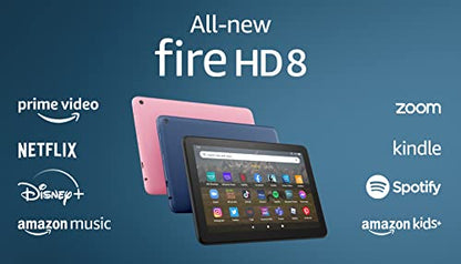 Amazon Fire HD 8 tablet, 8” HD Display, 32 GB, 30% faster processor, designed for portable entertainment, (2022 release), Rose