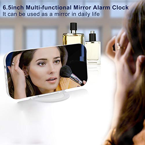 SZELAM Digital Clock Large Display, LED Electric Alarm Clocks Mirror Surface for Makeup with Diming Mode, 3 Levels Brightness, Dual USB Ports Modern Decoration for Home Bedroom Decor-White