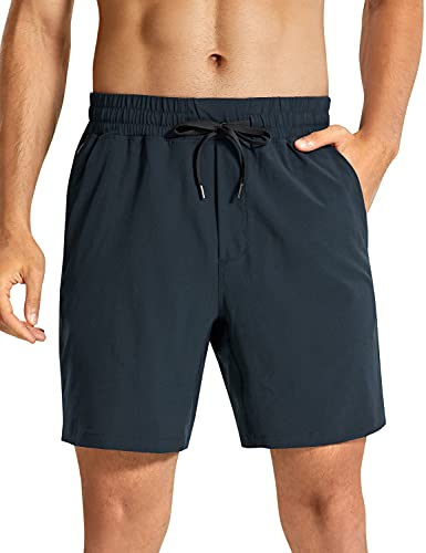 CRZ YOGA Men's Linerless Workout Shorts - 7'' Quick Dry Running Sports Athletic Gym Shorts with Pockets True Navy Large