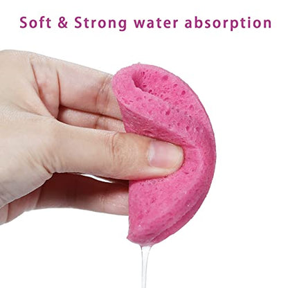 GAINWELL 50-Count Compressed Facial Sponges for Daily Facial Cleansing and Exfoliating, 100％ Natural Cosmetic Spa Sponges for Makeup Remover, Reusable, Pink