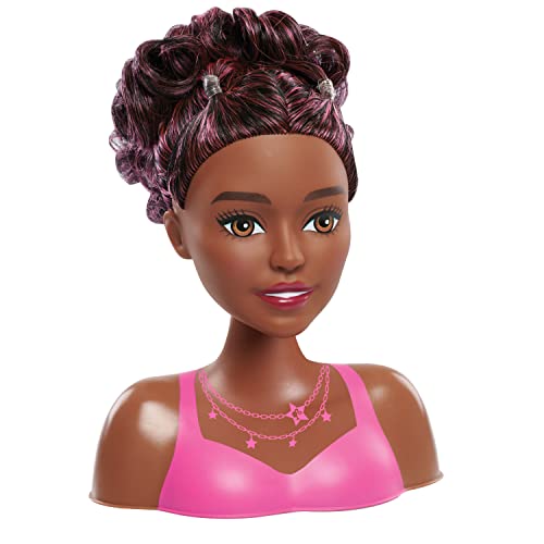 Barbie Small Styling Head and Accessories, Dark Brown Hair, Brown Eyes, 17-pieces, Pretend Play, Kids Toys for Ages 3 Up by Just Play